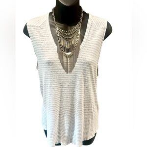 Rag & Bone Striped White Gray Sleeveless Top Medium